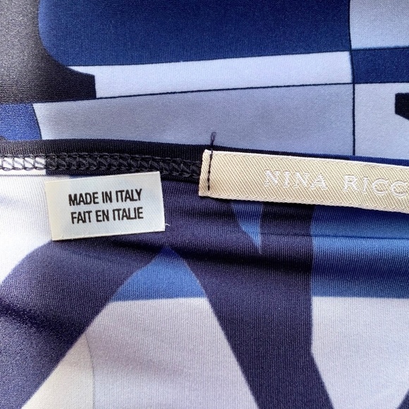 Nina Ricci Signature Monogram Top Nylon Blend Blue & Cream Made in Italy Sz 42 - Picture 9 of 9